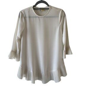 Zimmerman Size 4 Ivory Pleated Hem & Cuff Blouse With 3/4 Sleeves Flowy Relaxed